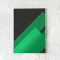 Geometrisk plakat med skrå linjer i grønne nuancer – "45 Degree". En moderne og stilren vægdekoration.
