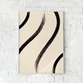 Minimalistisk plakat med sorte penselstrøg på beige baggrund – "Abstract Shapes No. 2". En kunstnerisk vægdekoration.