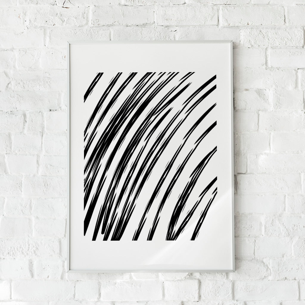 Farverig plakat med organiske former i terracotta, sennepsgul og mørkegrøn – "Abstract Shapes No. 4". En kunstnerisk vægdekoration.