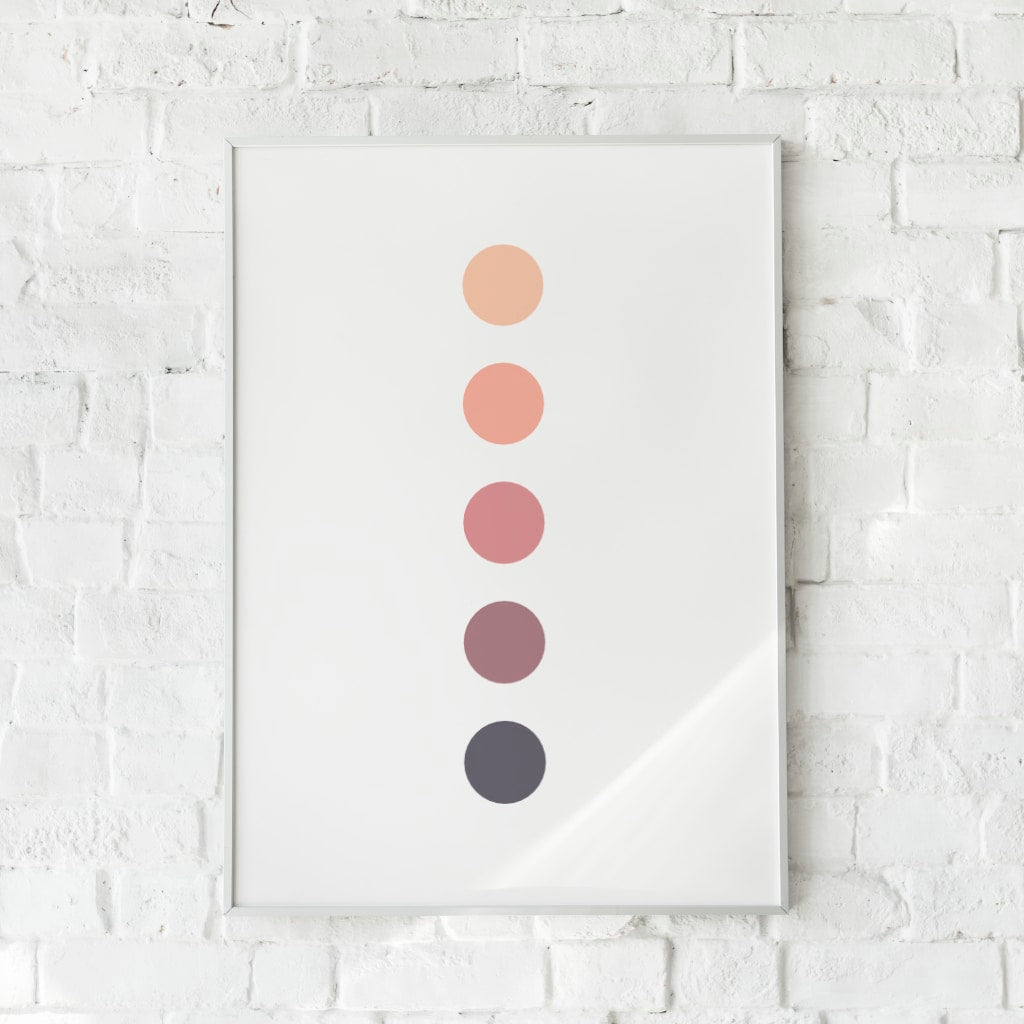 Minimalistisk plakat med bløde cirkler i aprikos, rosa og brun – "Apricot". En harmonisk vægdekoration.