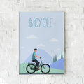 Plakat med en cyklist i et bjergrigt landskab – "Bicycle".