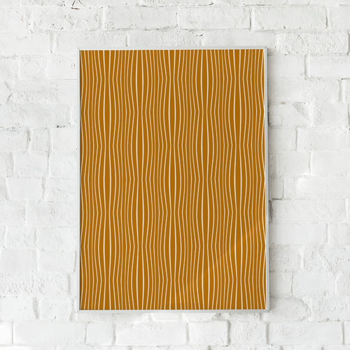 Minimalistisk plakat med organiske linjer i creme på karrygul baggrund – "Boho Lines".