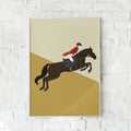 Dynamisk plakat med en galopperende hest og rytter – "Cheval".