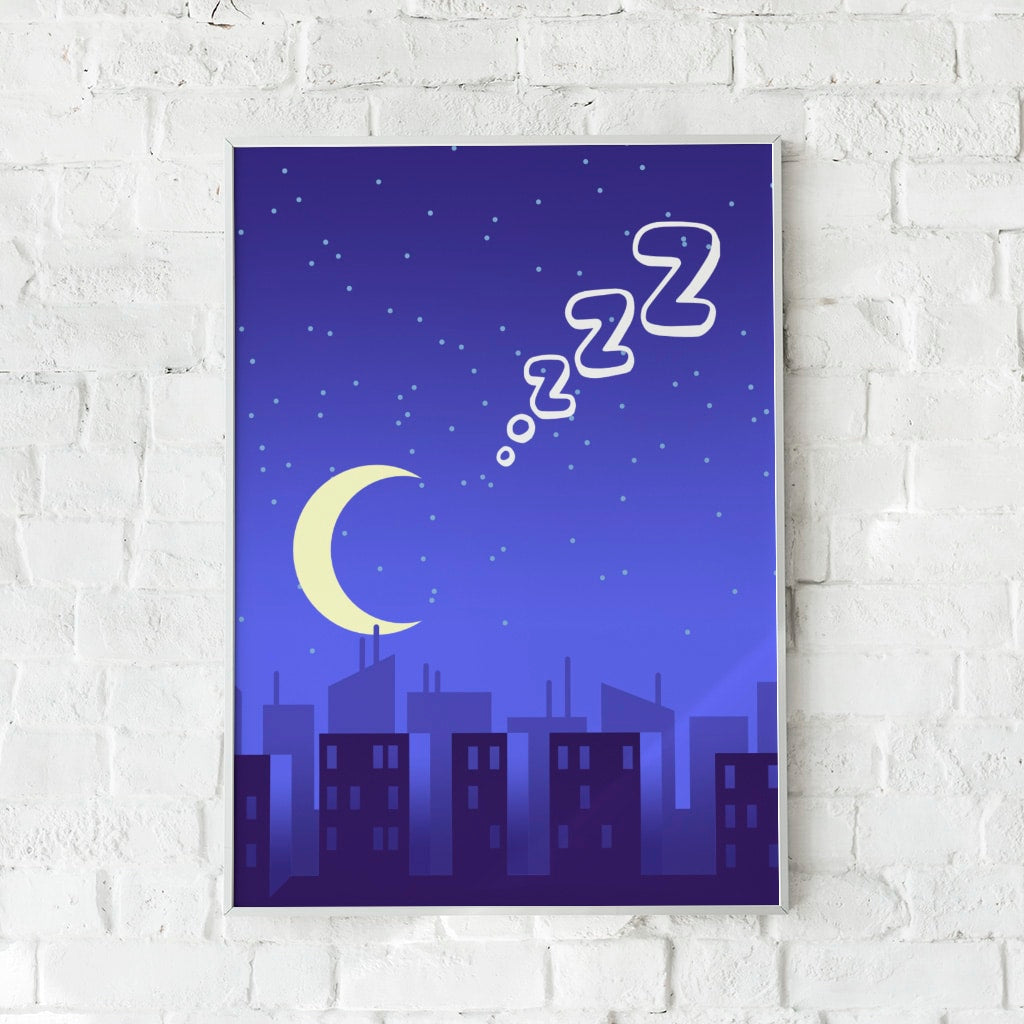 Byplakat med nattehimmel og måne – "City of Dreams".