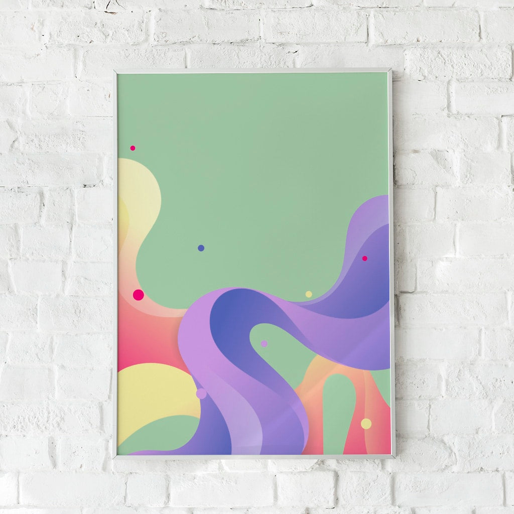 Abstrakt plakat med dynamiske farver og flydende linjer – "Color Movement".