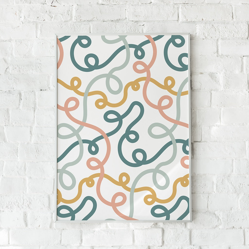 Abstrakt plakat med farvede kurver og netværksinspireret design – "Connection".