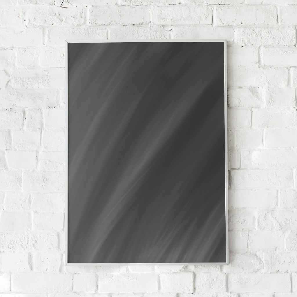 Abstrakt plakat med flydende mørke nuancer og minimalistisk design.