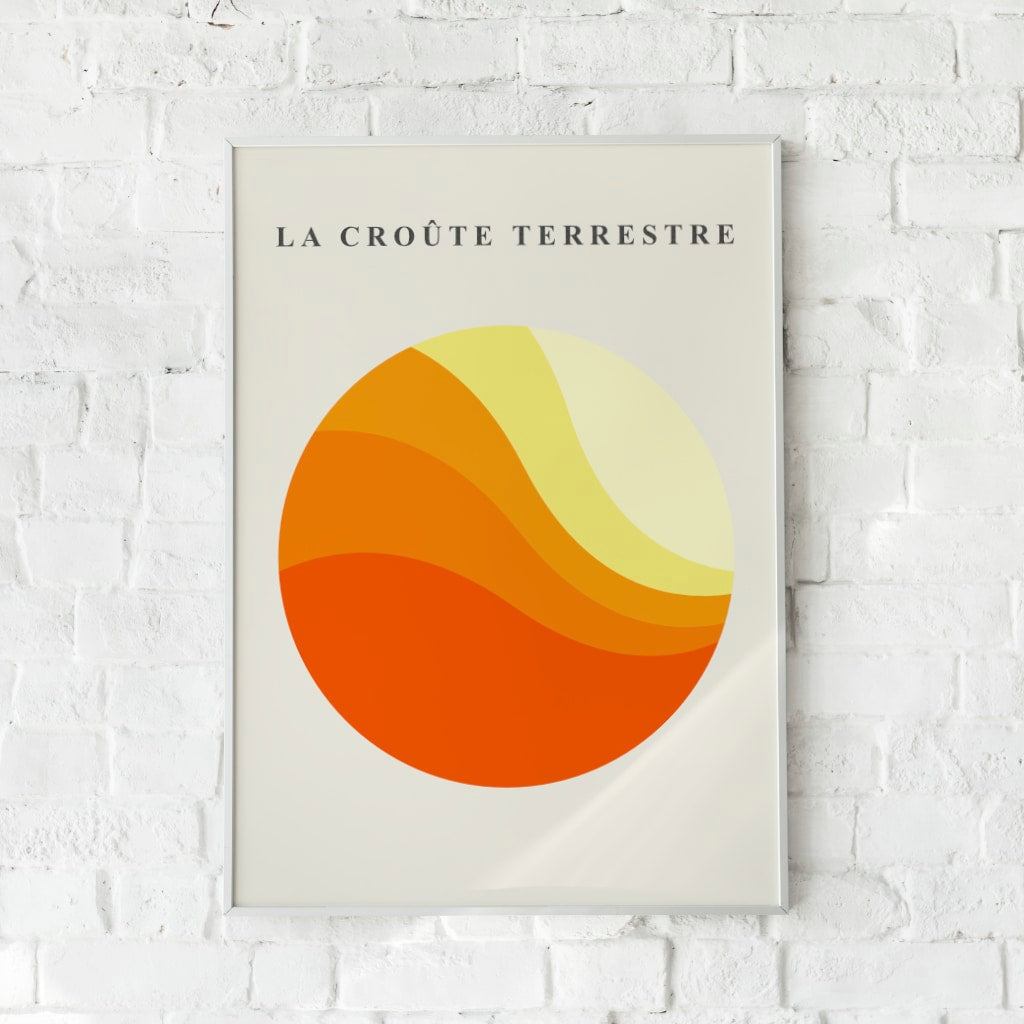 Abstrakt plakat med koncentriske cirkler i varme jordtoner.
