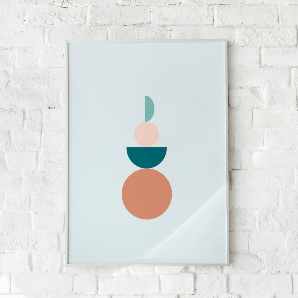 Geometrisk plakat med enkle cirkulære former i varme nuancer.