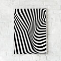 Sort-hvid plakat med abstrakte, bølgende linjer inspireret af zebra-mønsteret.	