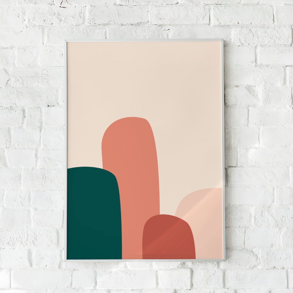 Minimalistisk plakat med jordnære farver og organiske former – "Abstract #6". En stilren vægdekoration.