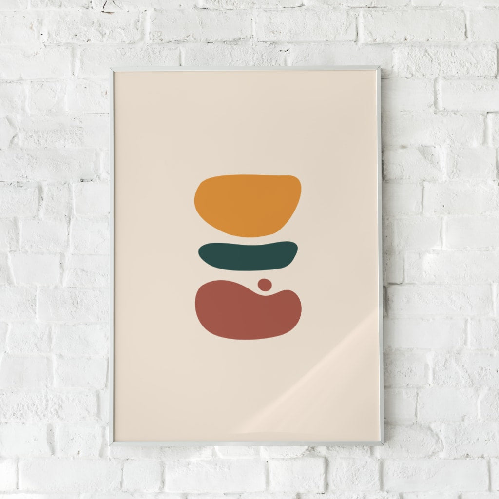 Abstrakt plakat med varme orange, røde og grønne nuancer – "Abstract #2". En moderne vægdekoration.