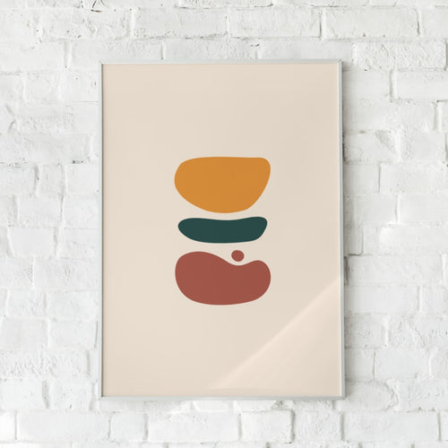 Abstrakt plakat med varme orange, røde og grønne nuancer – "Abstract #2". En moderne vægdekoration.