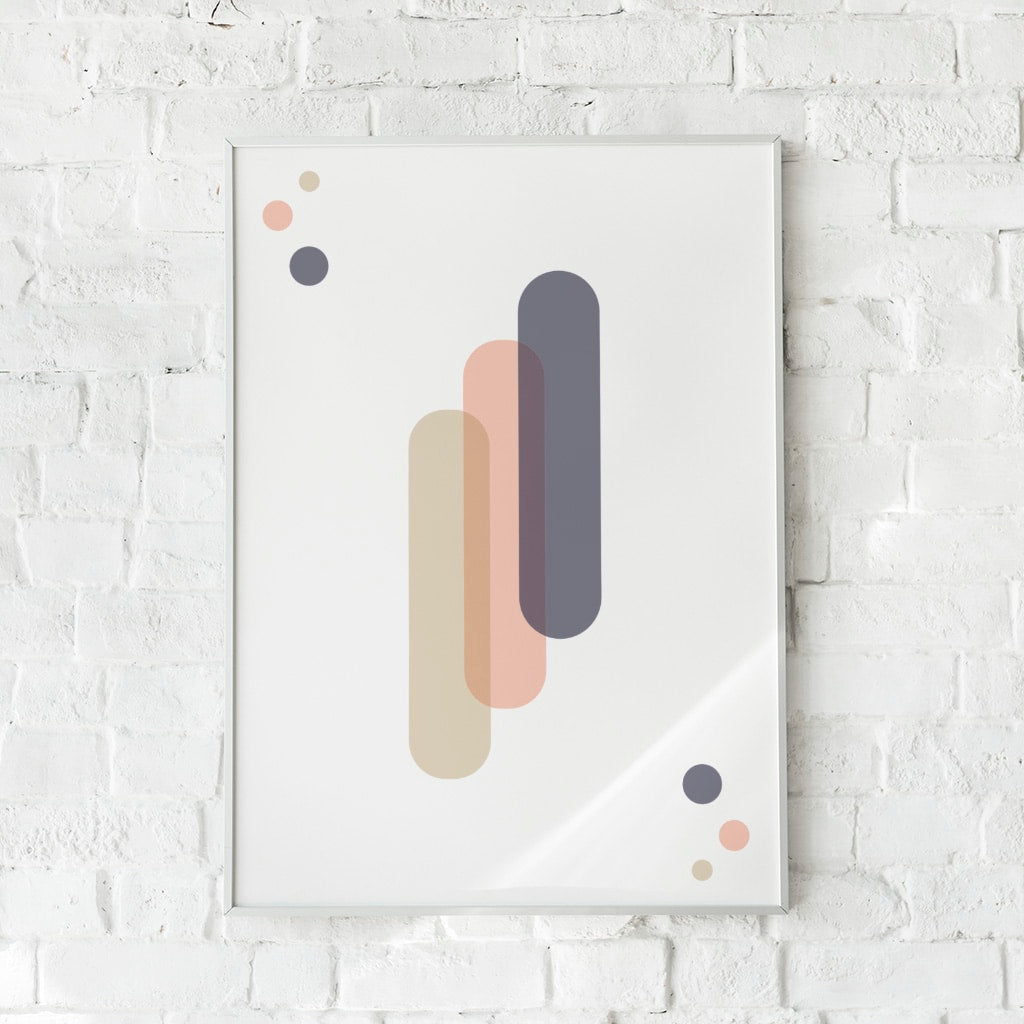 Minimalistisk plakat med overlappende former i beige og rosa – "Contemporary Design #1".